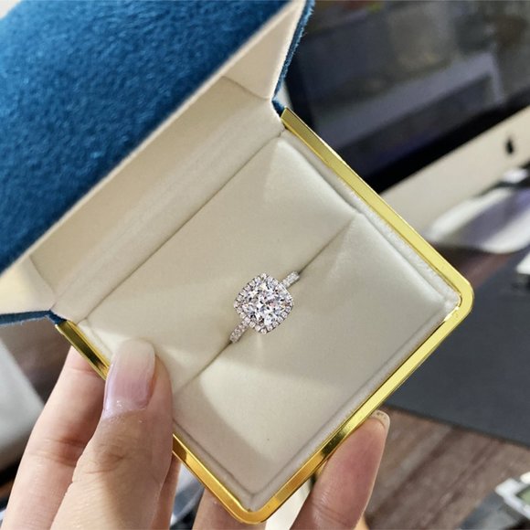 NEW 925 Silver Round Diamond Halo Wedding Ring 18 - Picture 10 of 13